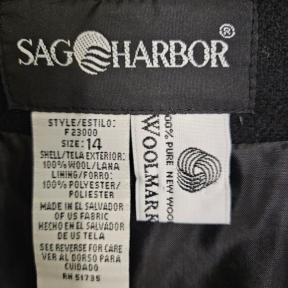 Sag Harbor Women's Black One Button Lined 100% Wool Blazer Jacket Size 14 - Picture 5 of 8